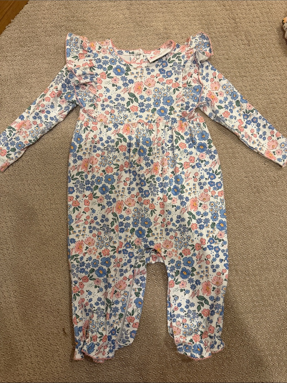Jelly Beans Floral Romper in Blue, Pink & Green